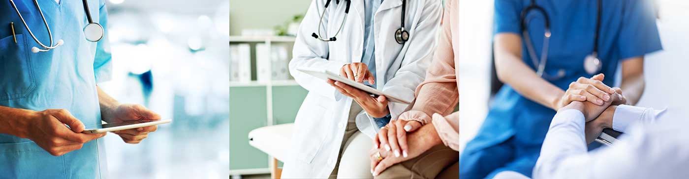 Healthcare professionals talking with patients.